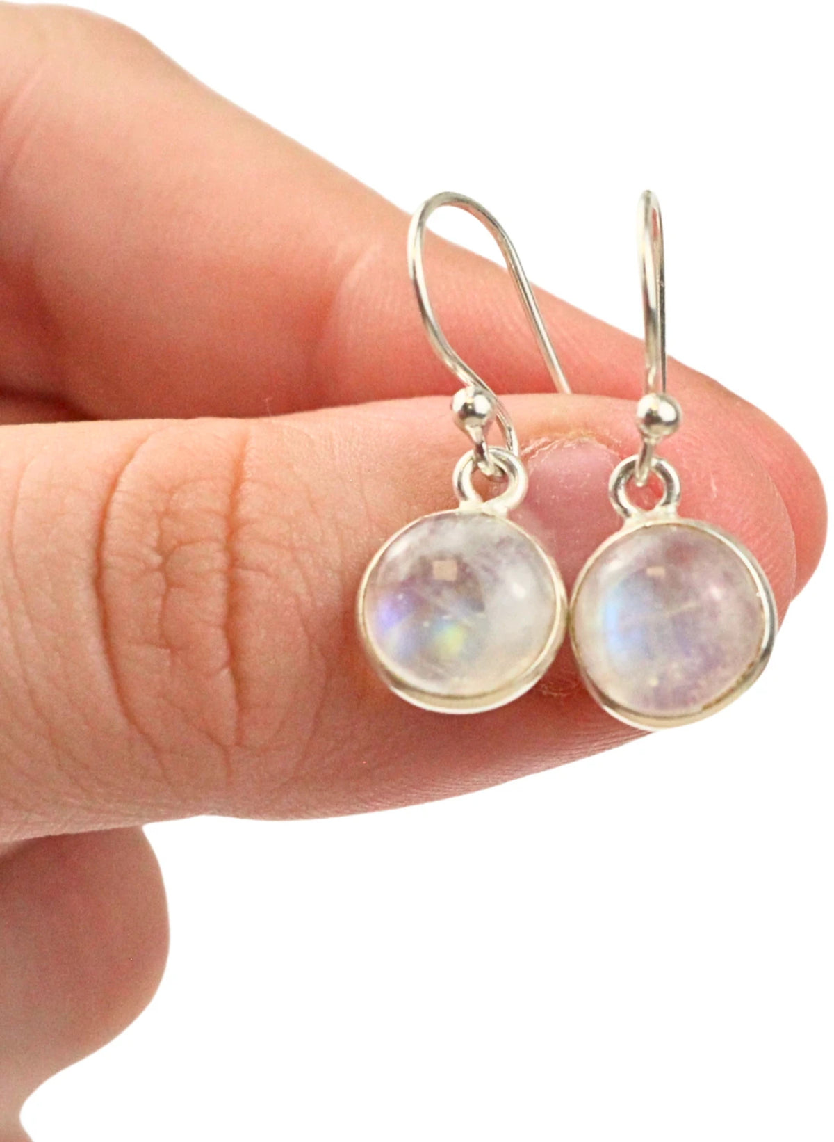 Regnbågsmånsten örhängen i 925 silver, runda, 16 mm