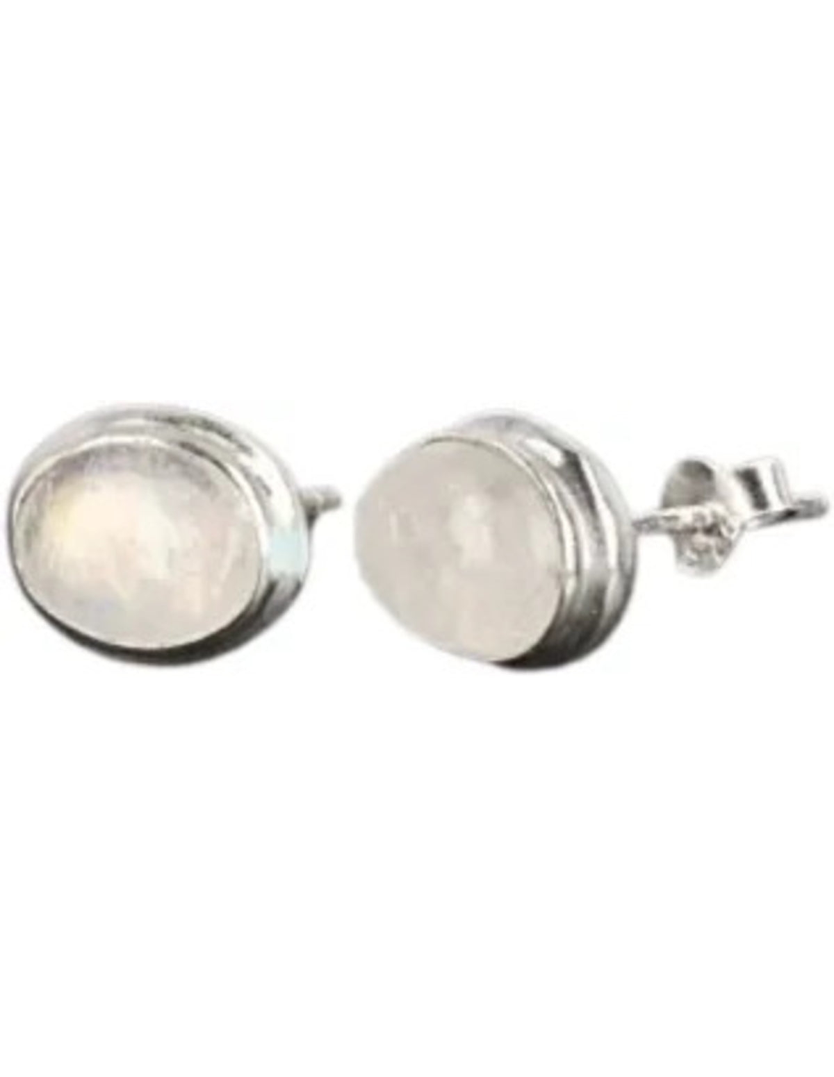 Regnbågsmånsten örhängen med stift i silver, oval, 6 mm