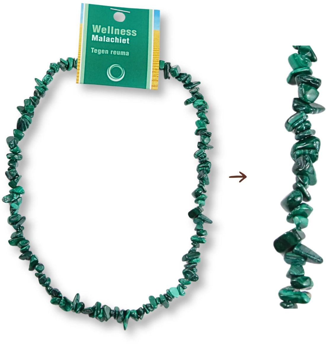 Malakit halsband med splitstenar, 45 cm, På kort