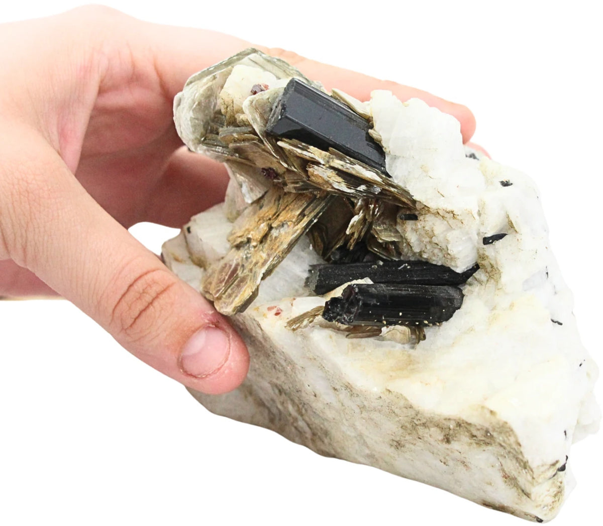 Kalcit mineralprov med glimmer, turmalin och topas, nr 258