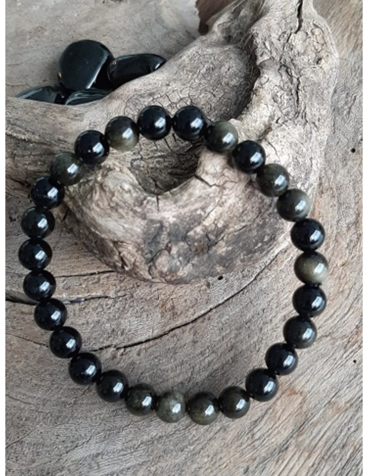Guldobsidian armband med runda pärlor, herr, 18 cm