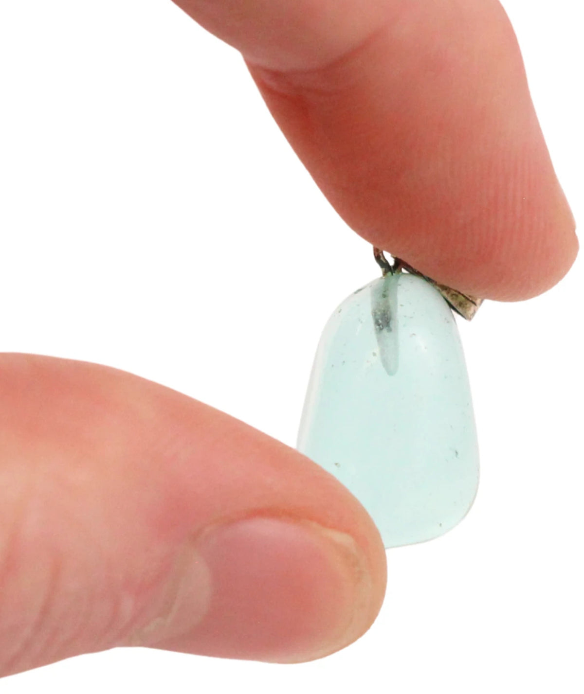 Syntetisk obsidian hänge (glas), klar, borrad, 1,8 cm