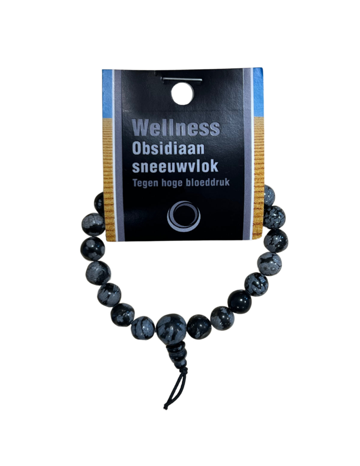 Obsidian armband med runda pärlor, snöflinga, 18 cm, På kort