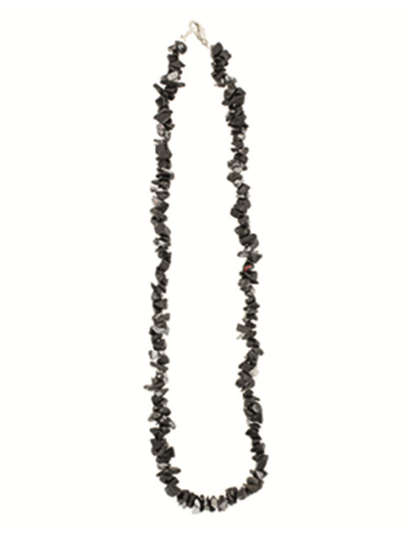 Snöflingsobsidian halsband med splitstenar, 45 cm