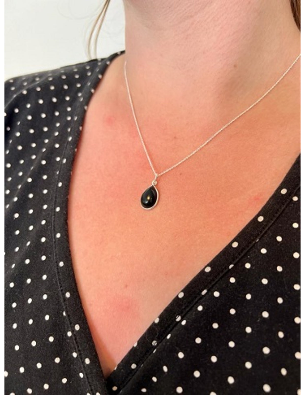 Obsidian smyckeset i silver, örhängen och hänge, droppformade