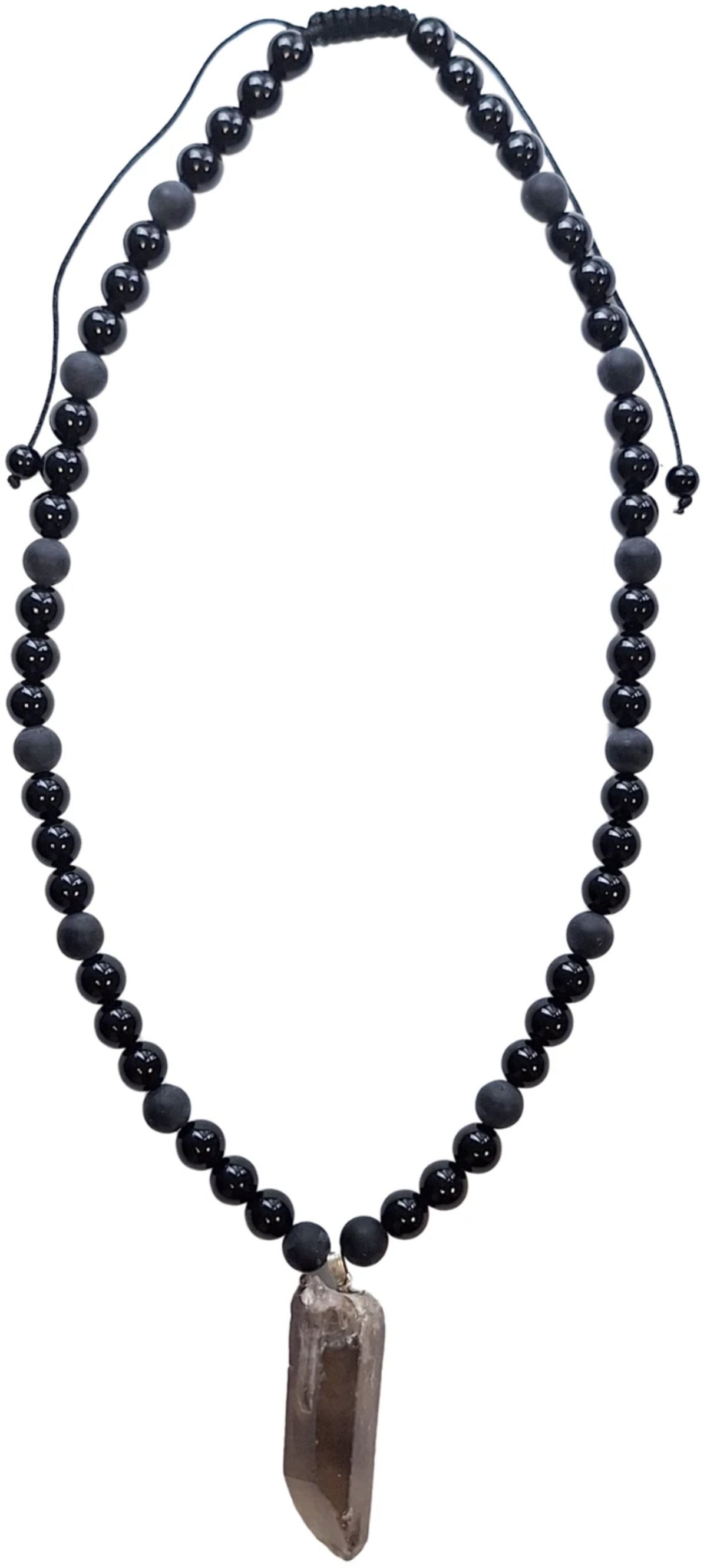 Obsidian halsband för herr med rökkvarts punkt, justerbart