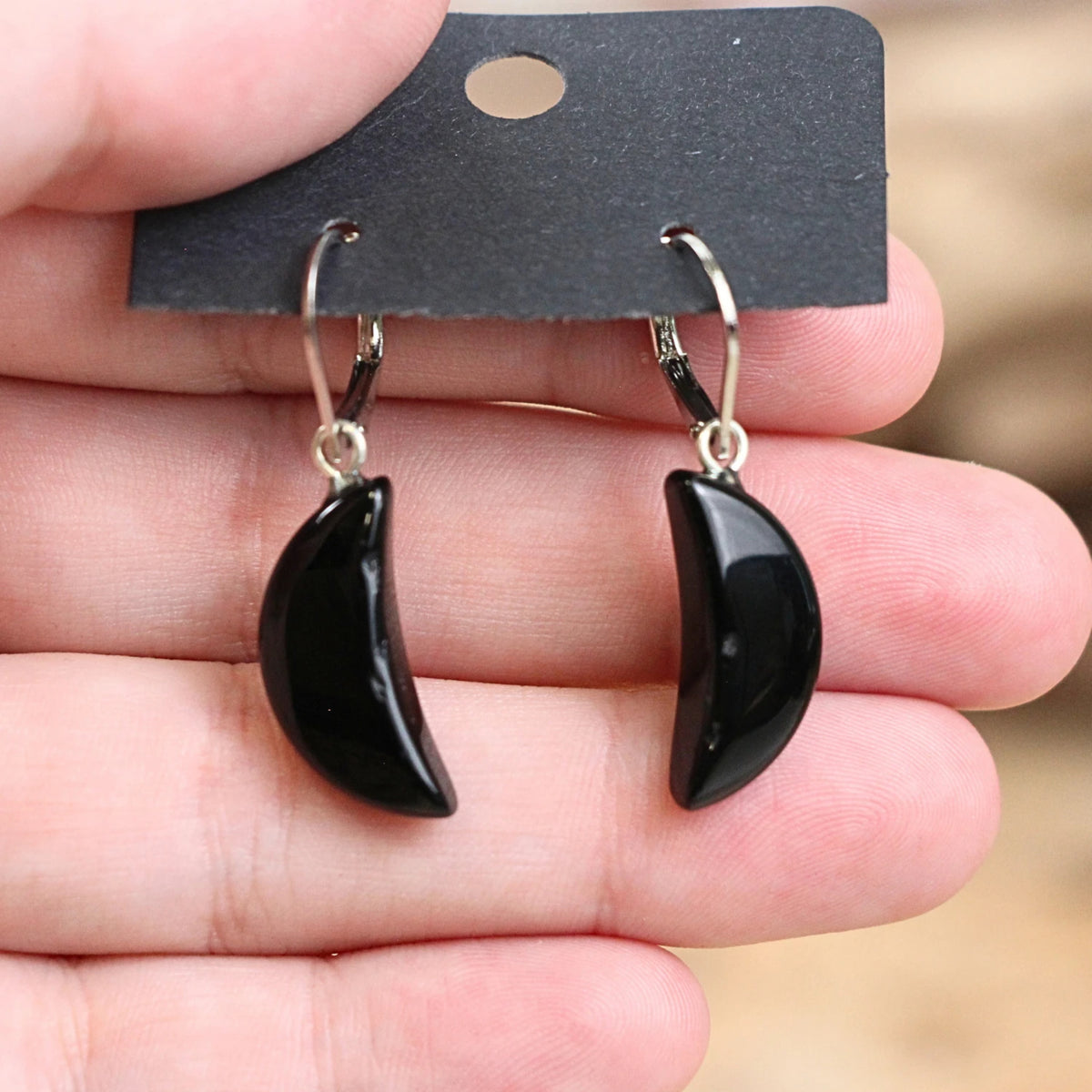 Onyx örhängen, halvmåne, 3,6 cm