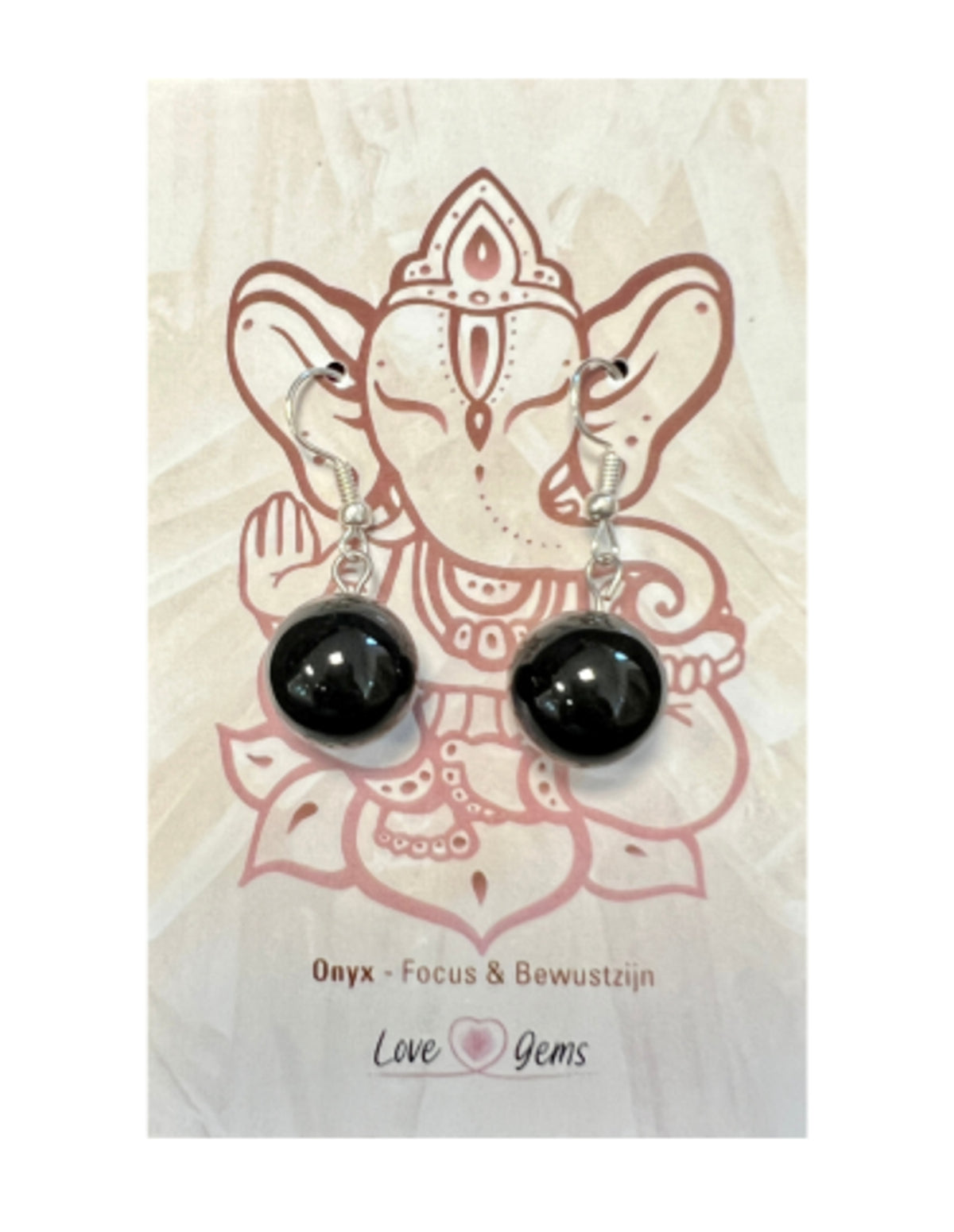 Onyx örhängen med runda kulor, silverfärgade, 14 mm