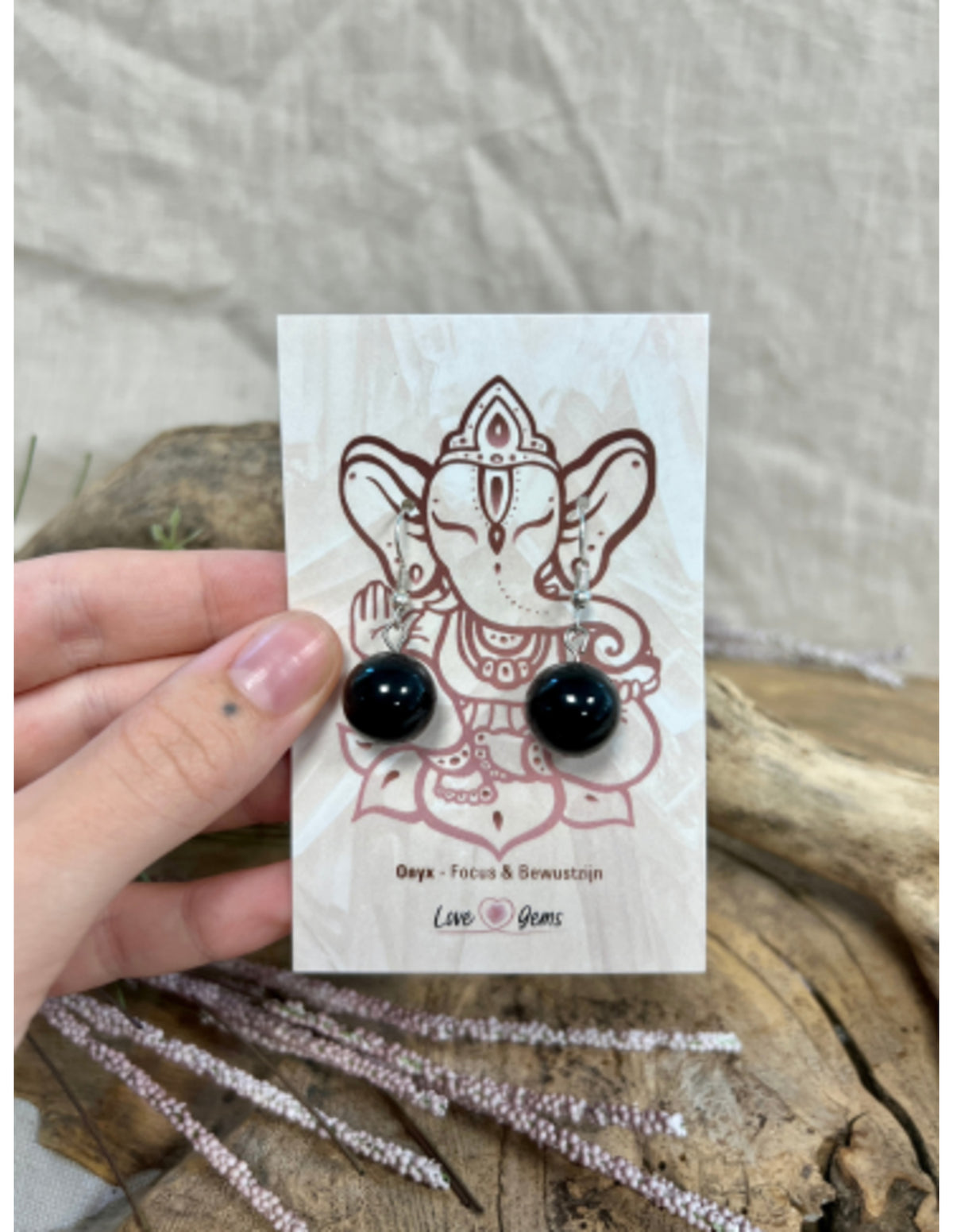 Onyx örhängen med runda kulor, silverfärgade, 14 mm