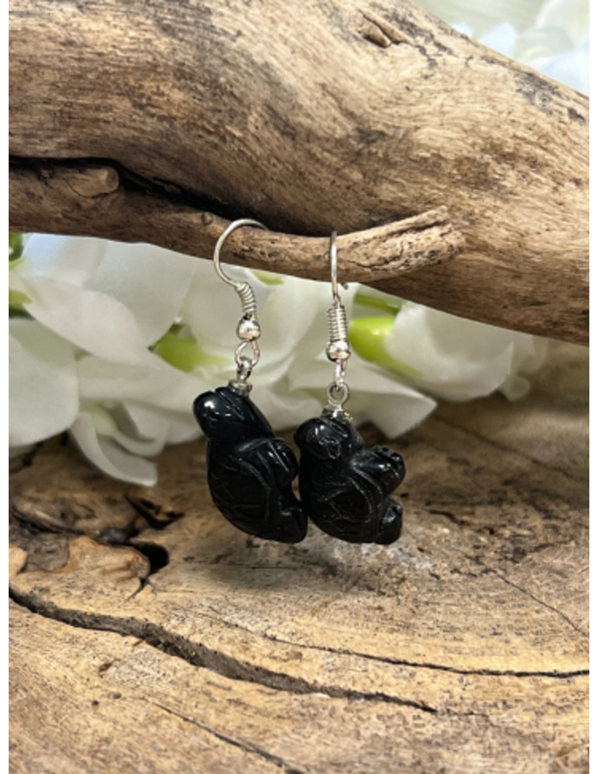 Onyx örhängen, sköldpadda, silverfärgade, 1,5 cm
