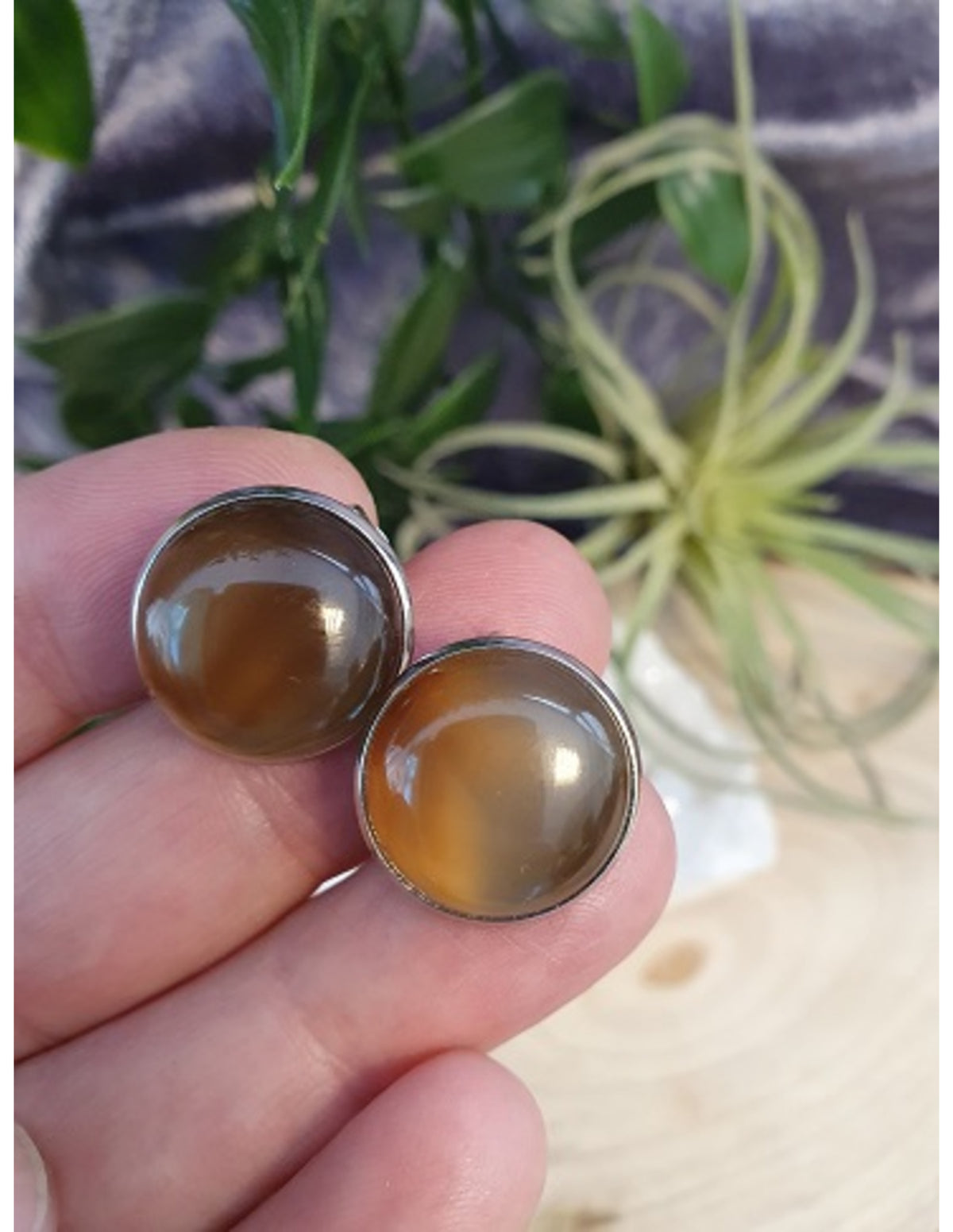Onyx clipsörhängen, silverfärgade, 18 mm
