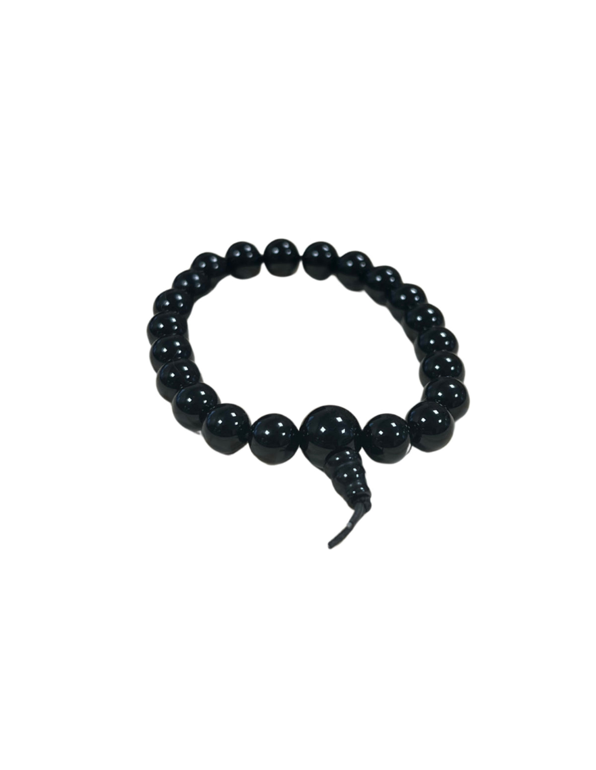 Onyx armband med runda pärlor, svart med vita band, 18 cm