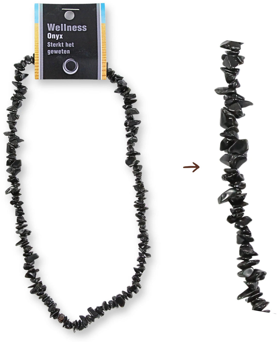 Onyx halsband med splitstenar, svart, På kort