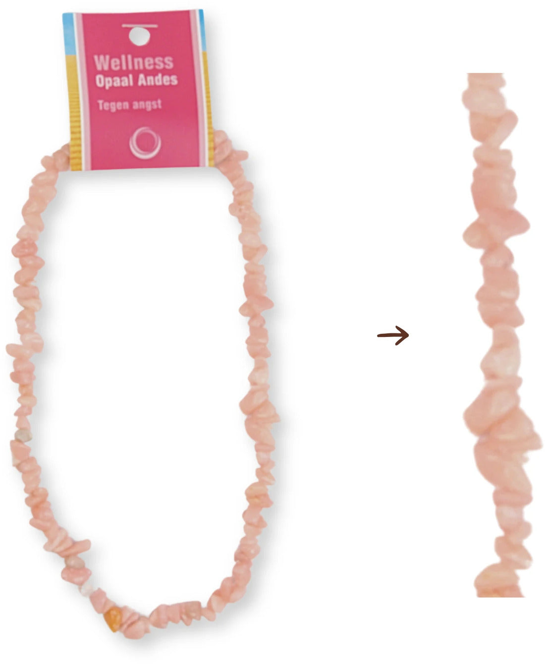 Opal halsband med splitstenar och displaykort, Andesopal, rosa