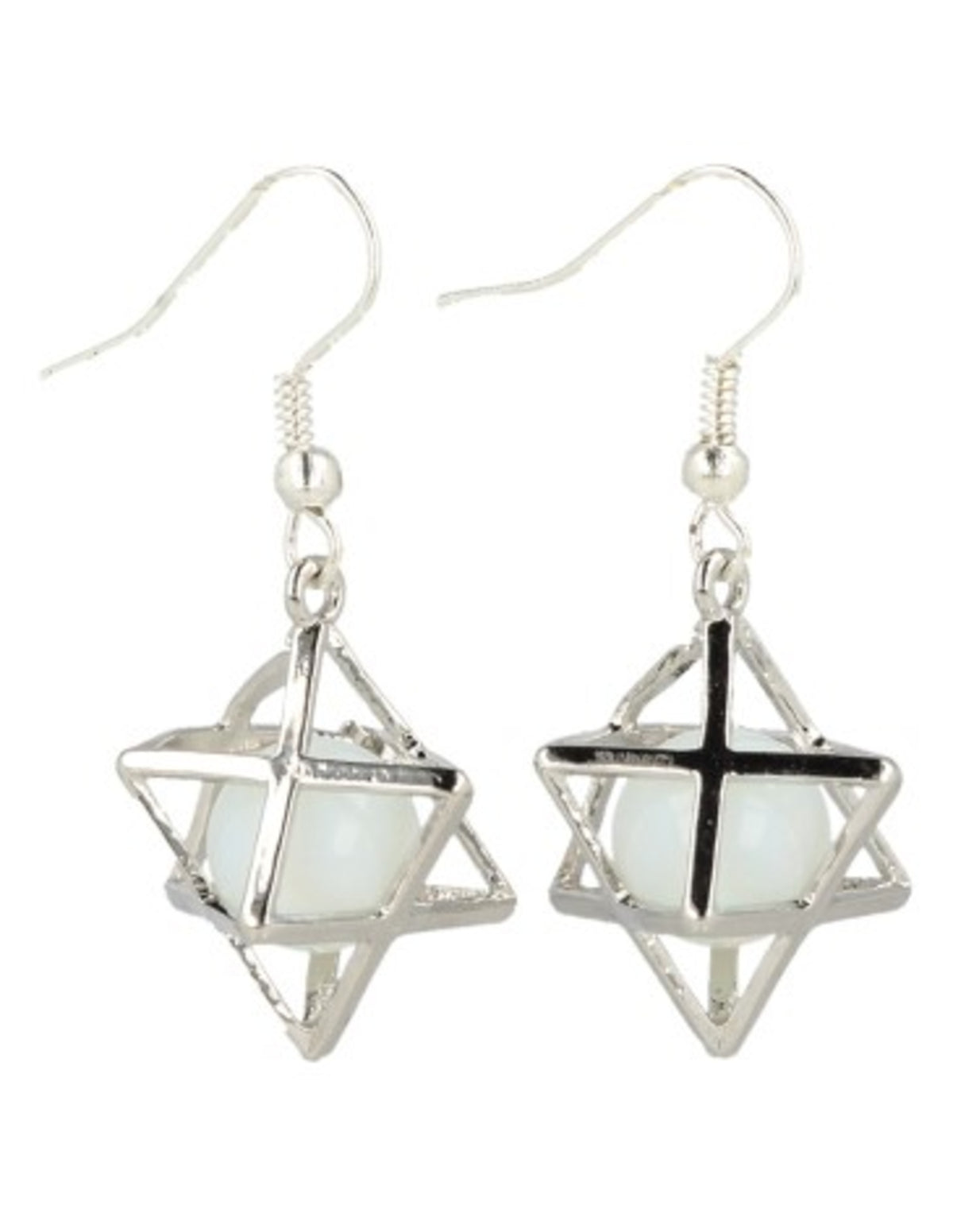 Opalit örhängen (glas), merkabah, silverfärgade, 2,5 cm