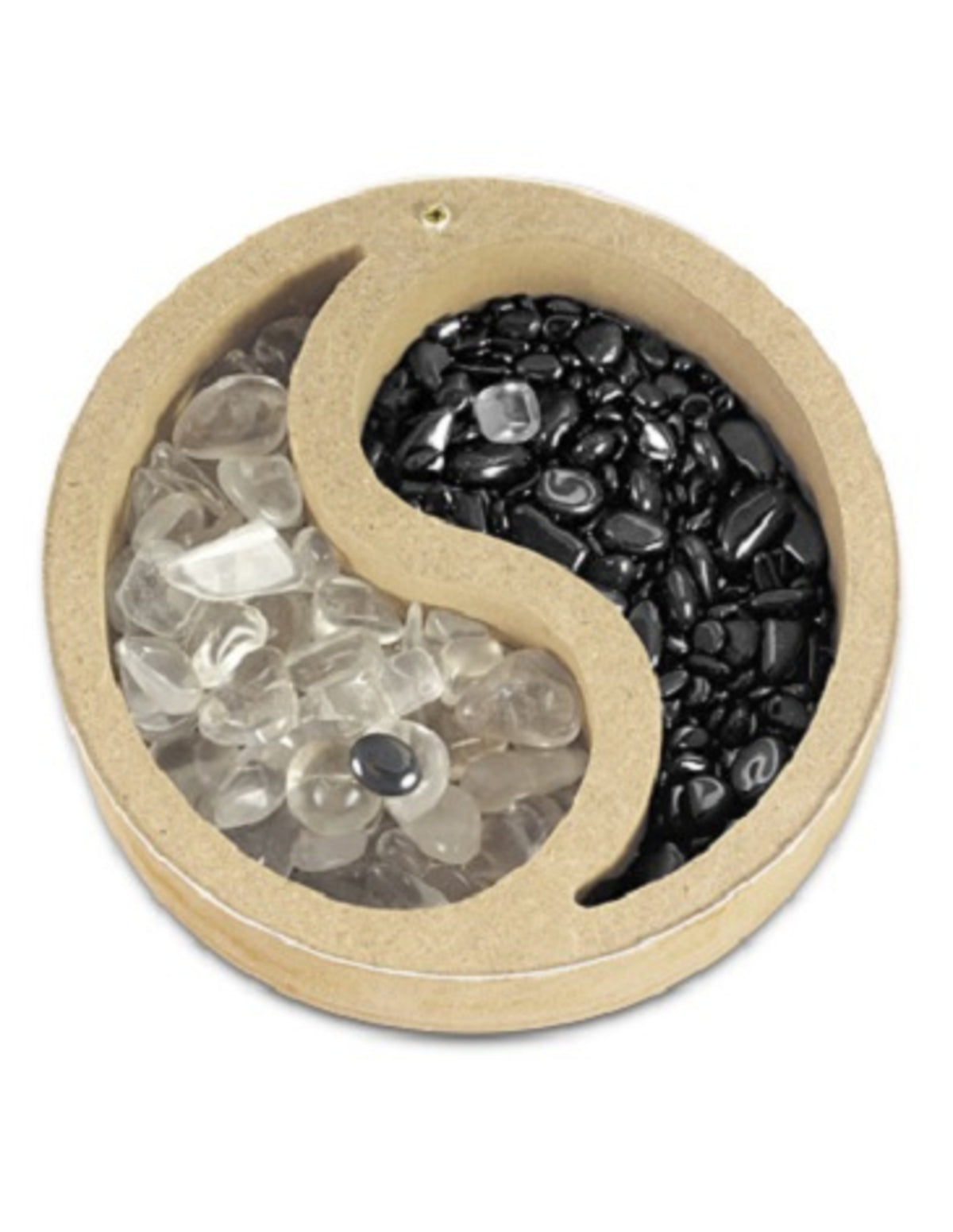 Bergkristall och hematit i Yin Yang-ask med vridlock, 200 g