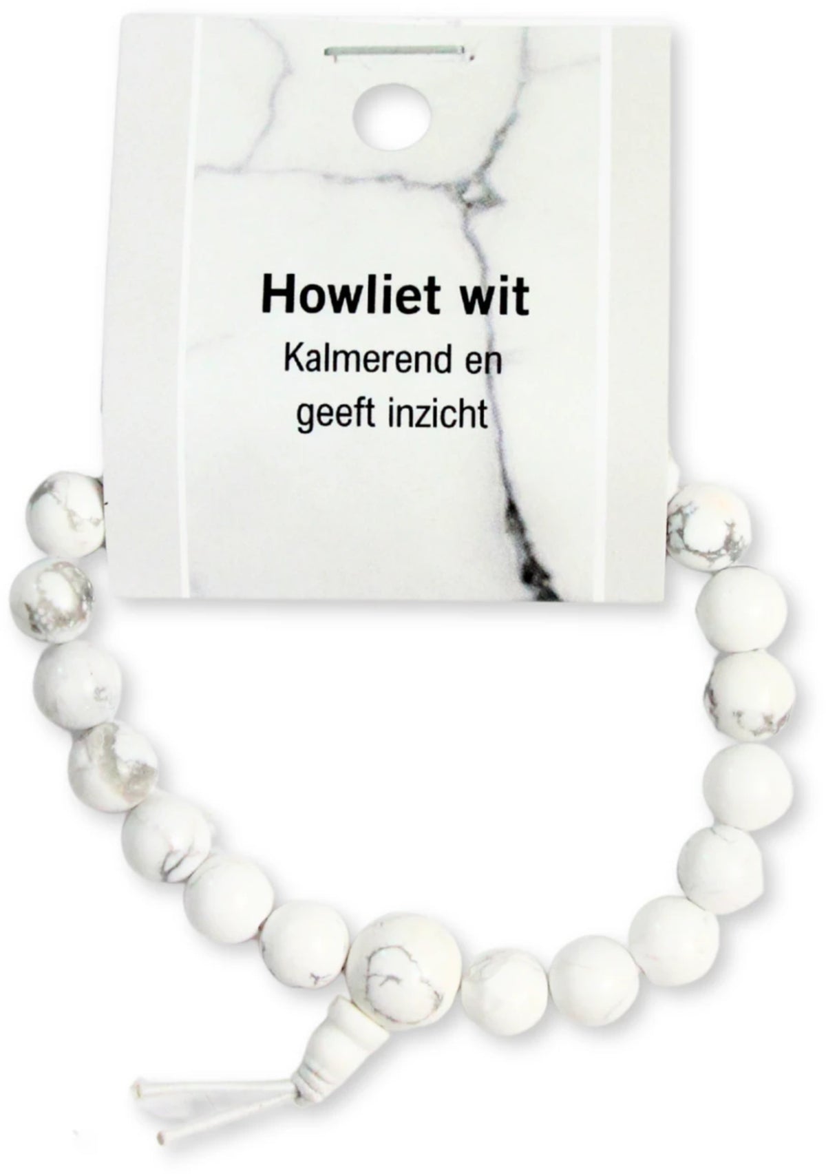 Howlit armband med runda pärlor, vit, 8 mm, 18 cm, På kort