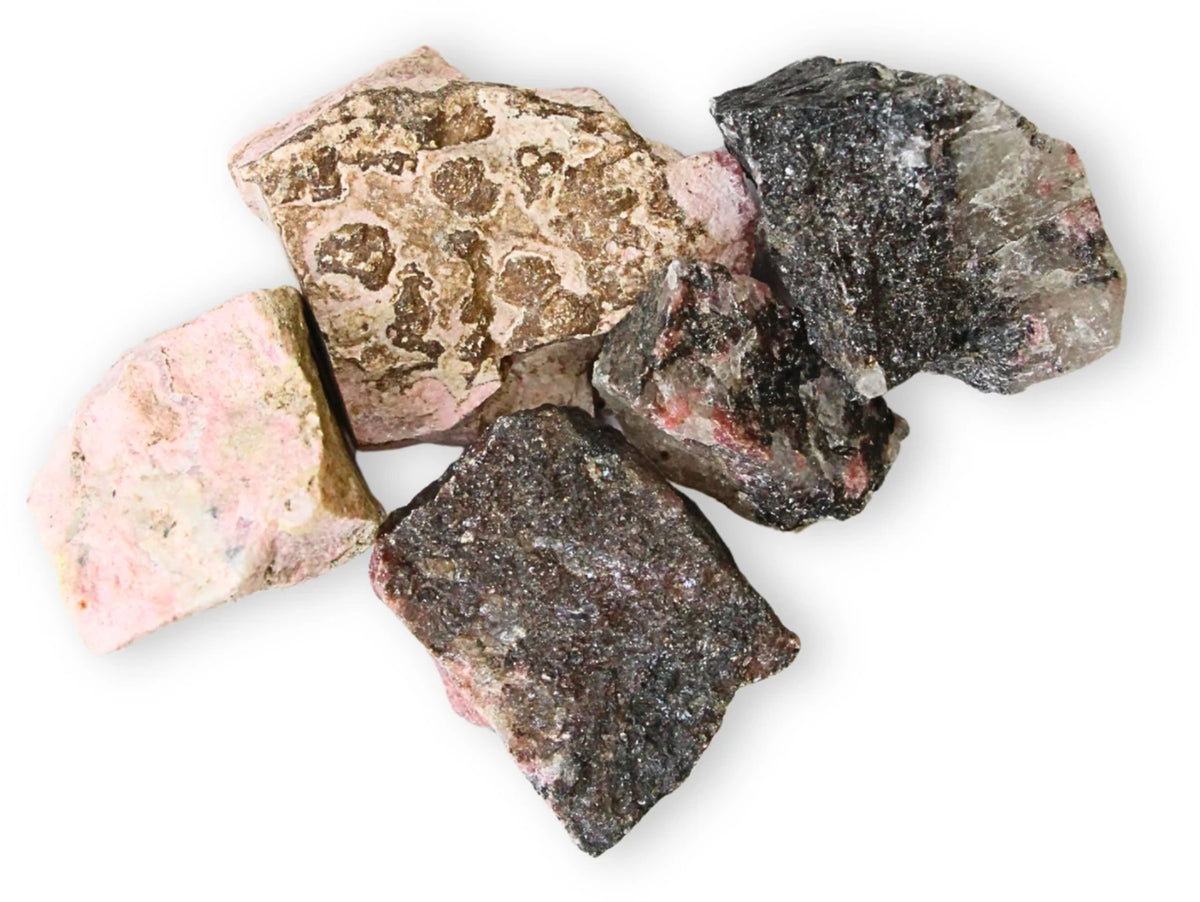 Rodonit råa bitar, rosa med svart, 250 g