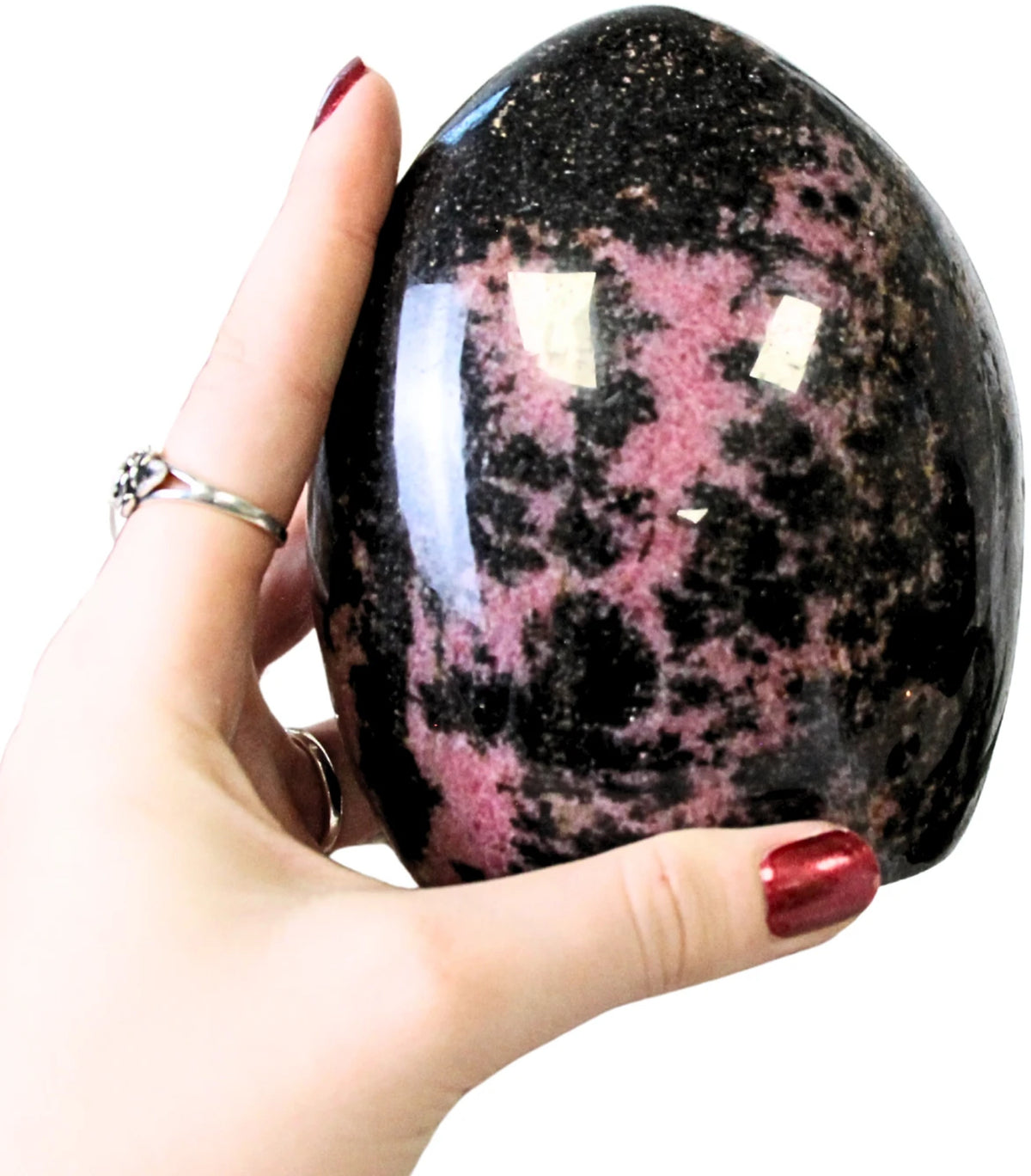 Rodonit skulptur, handslipad, 12 cm, nr 11