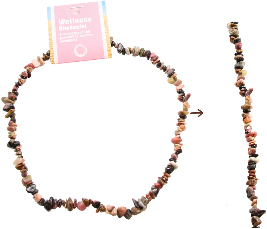 Rodonit halsband med splitstenar, 5 till 10 mm, 45 cm, På kort