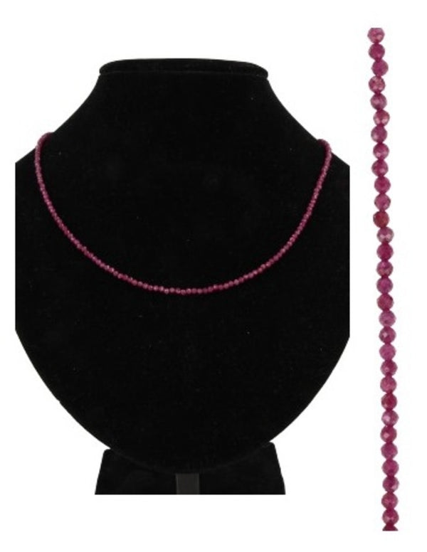 Rubin halsband, fasettslipade stenar 2 mm, silverlås, 44 cm