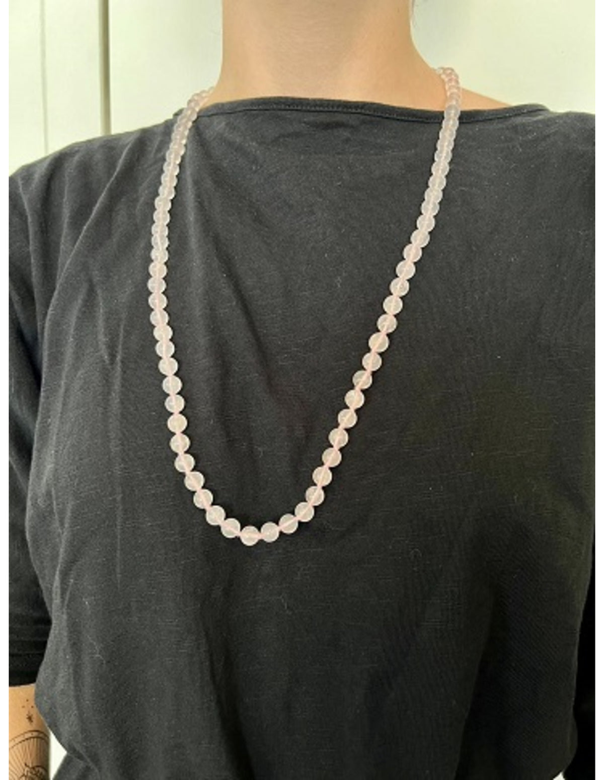 Rosenkvarts halsband, 8 mm pärlor, 80 cm, långt