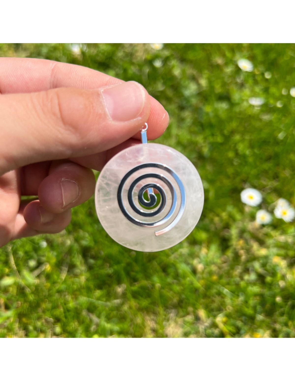 Rosenkvarts donut med livsspiral, 4 cm, med hänge