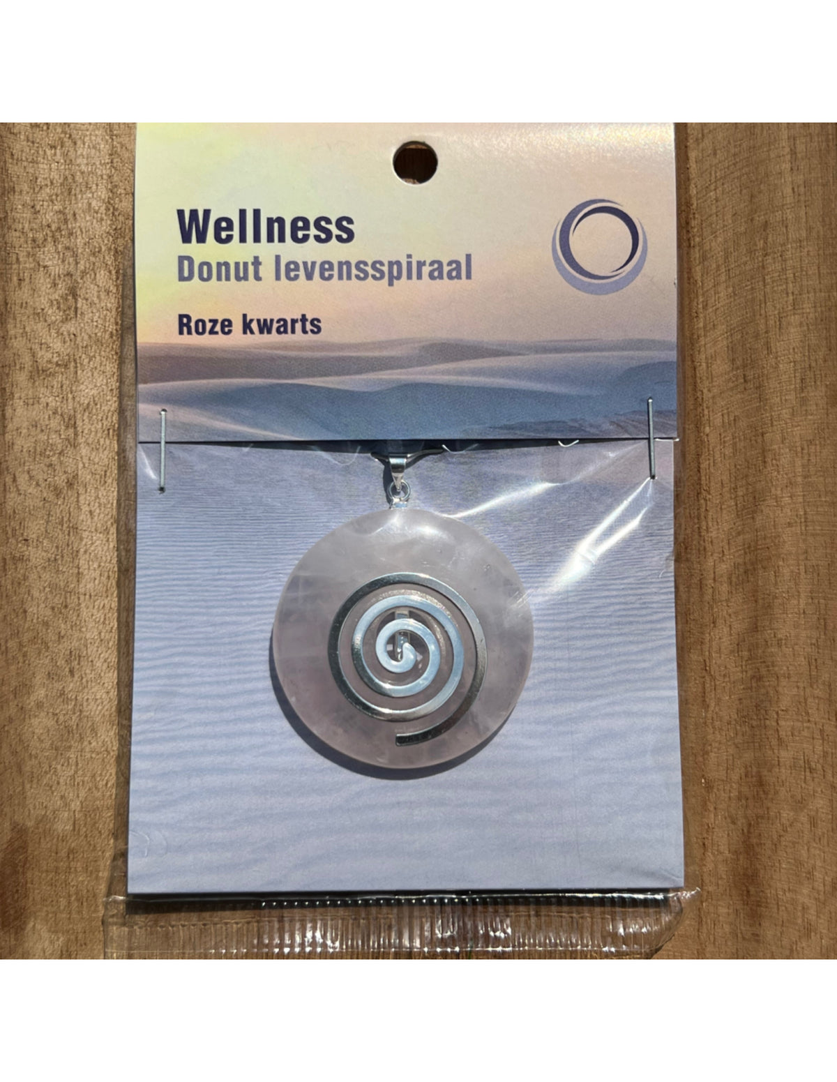 Rosenkvarts donut med livsspiral, 4 cm, med hänge