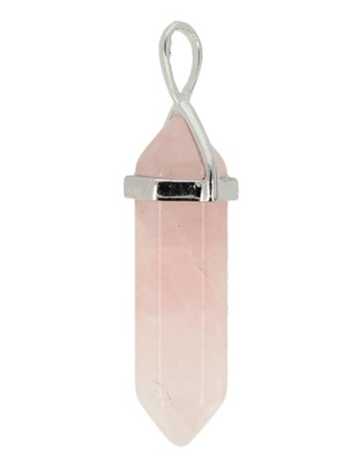 Rosenkvarts hänge, dubbelterminerad, silverfärgad hållare, 43 mm