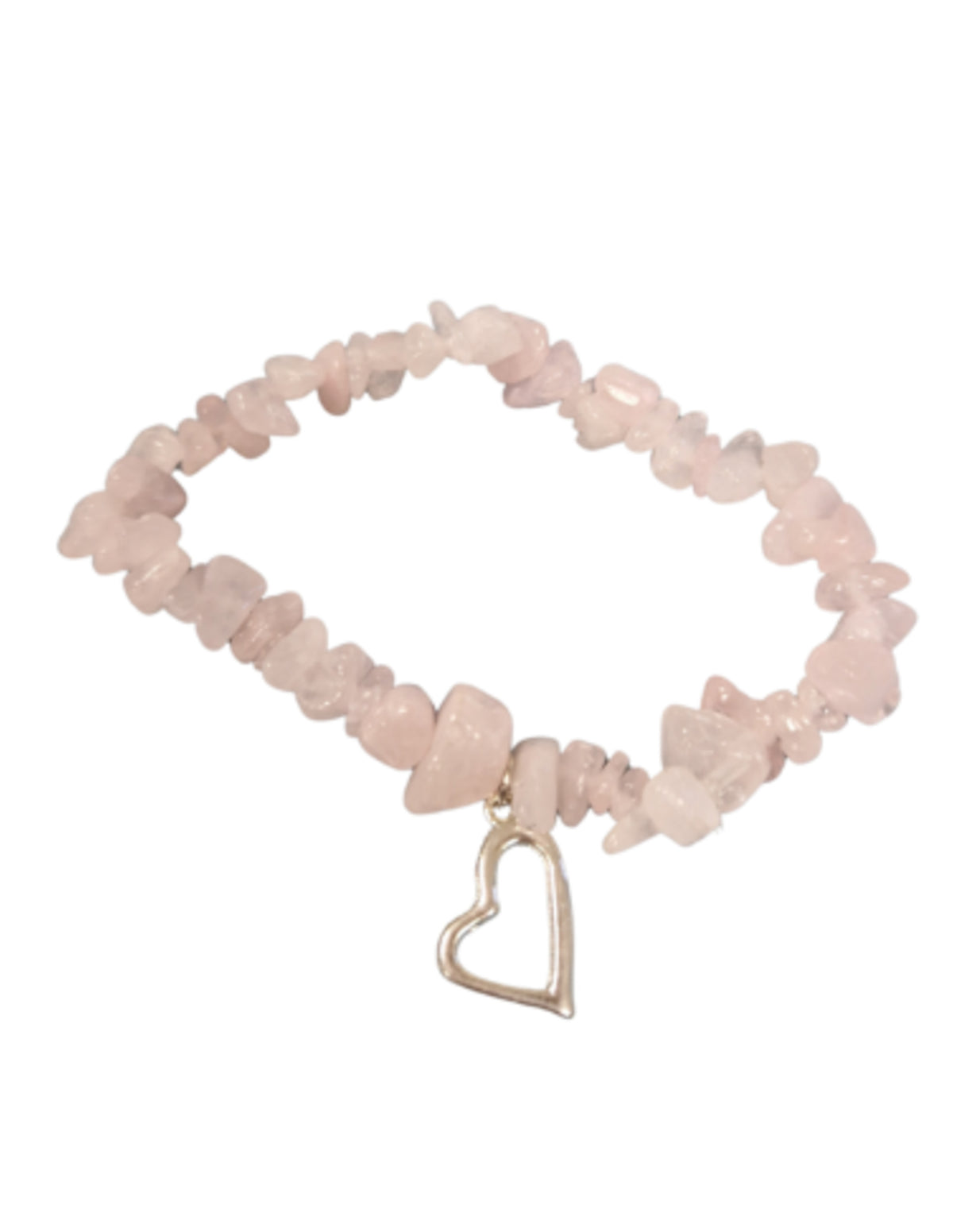 Rosenkvarts armband med splitstenar och hjärtberlock, 18 cm