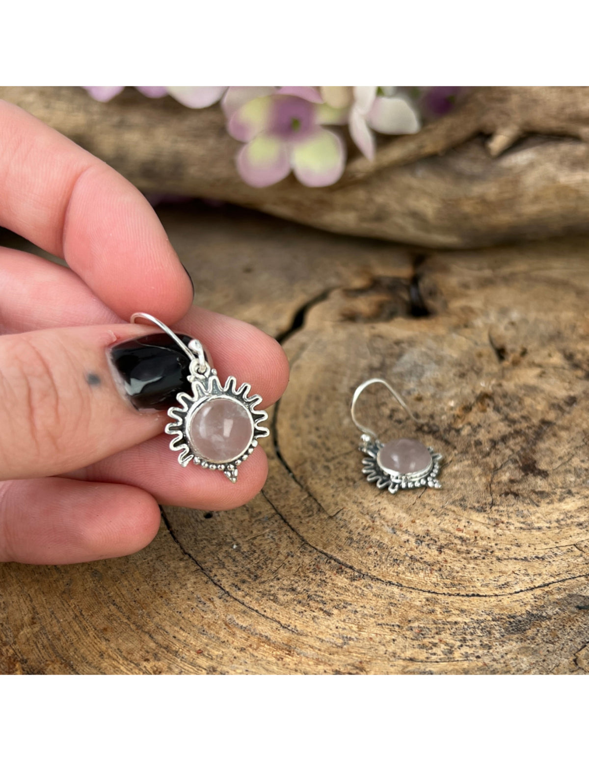 Rosenkvarts örhängen i silver, design modell 3, 3 cm