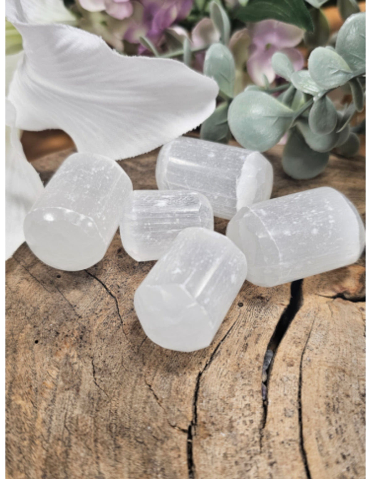 Selenit trumlade stenar, vita, 100 g