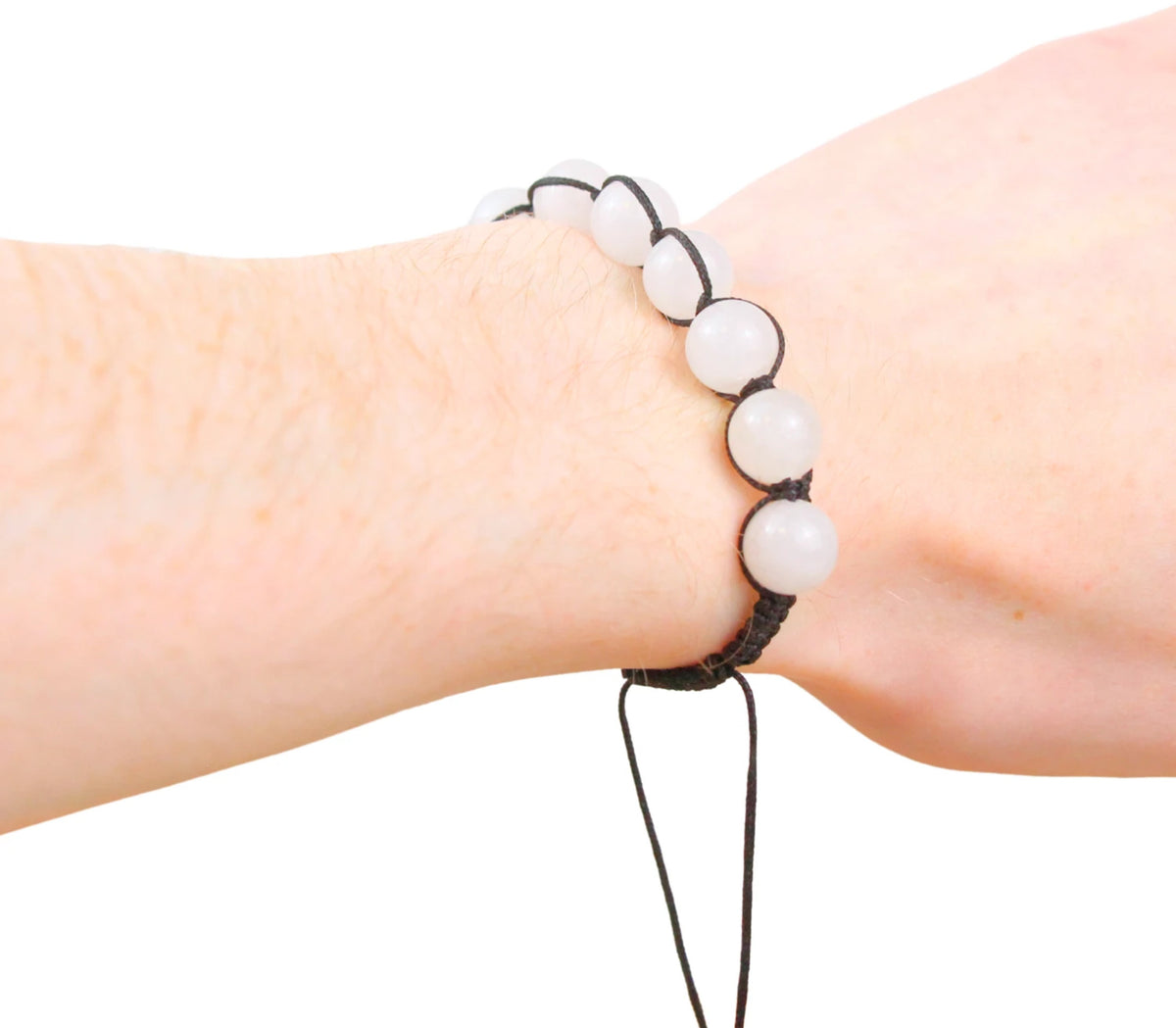 Jade armband i shamballastil, vita pärlor 10 mm, justerbart