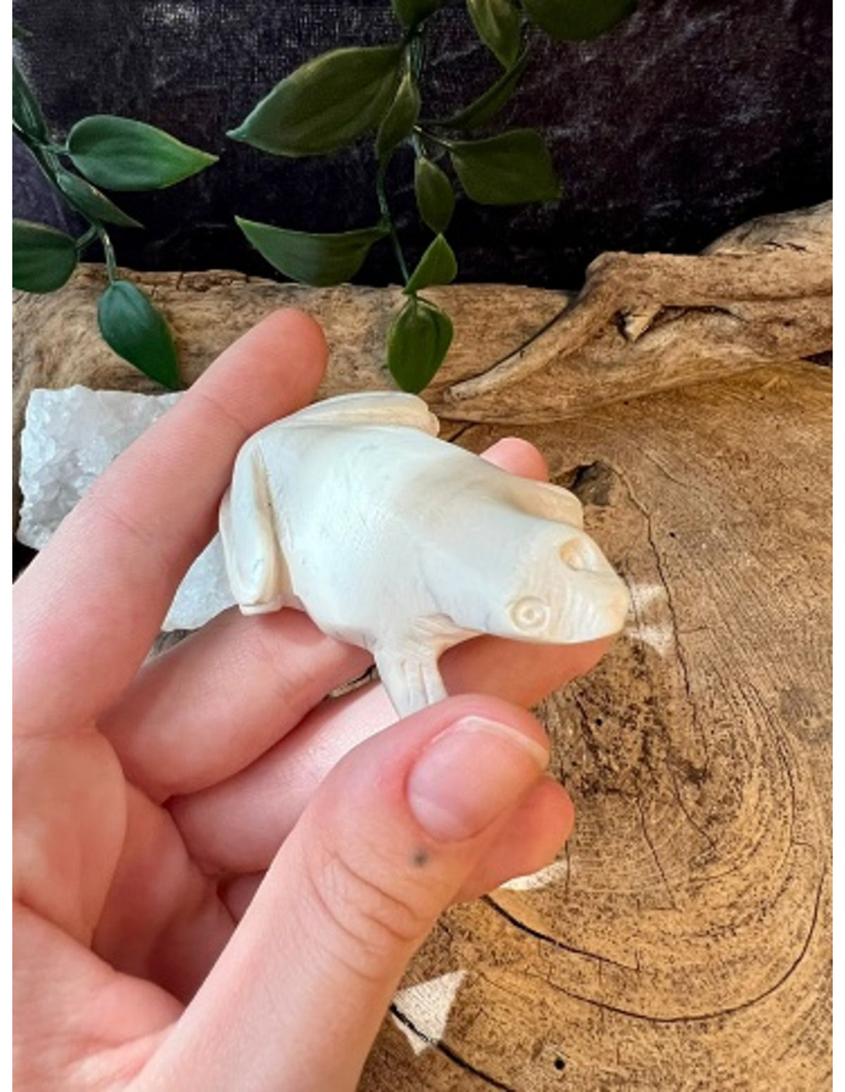 Täljsten figur, vit groda, 6 cm