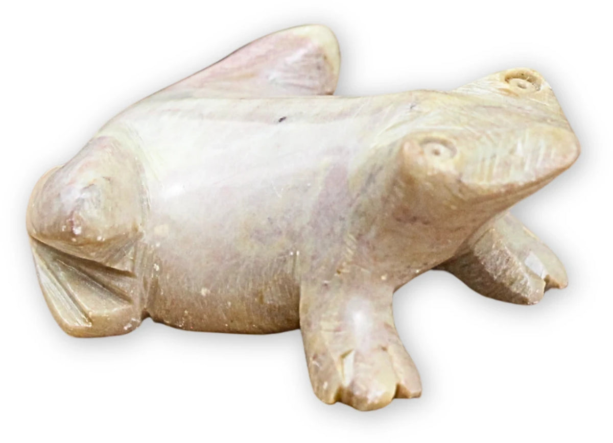 Täljsten figur, grön groda, 7 cm