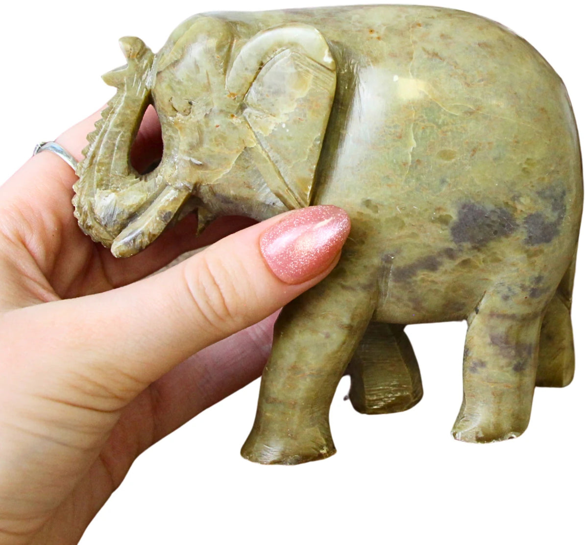 Täljsten figur, grön elefant, 10 cm