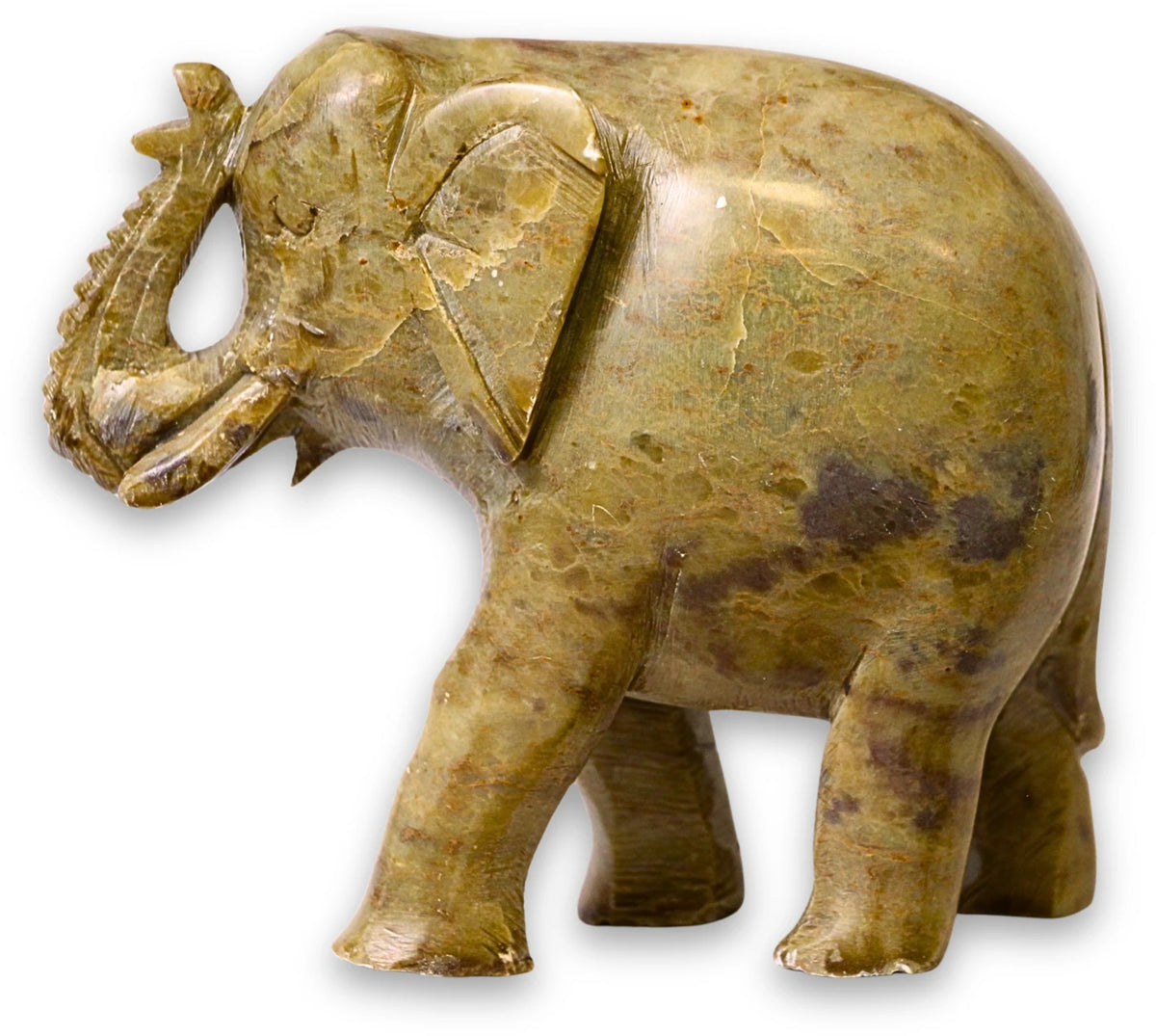 Täljsten figur, grön elefant, 10 cm