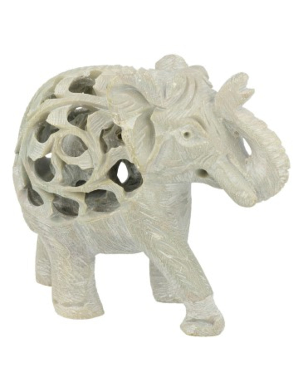 Täljsten figur, vit elefant i elefant, 7 till 8 cm