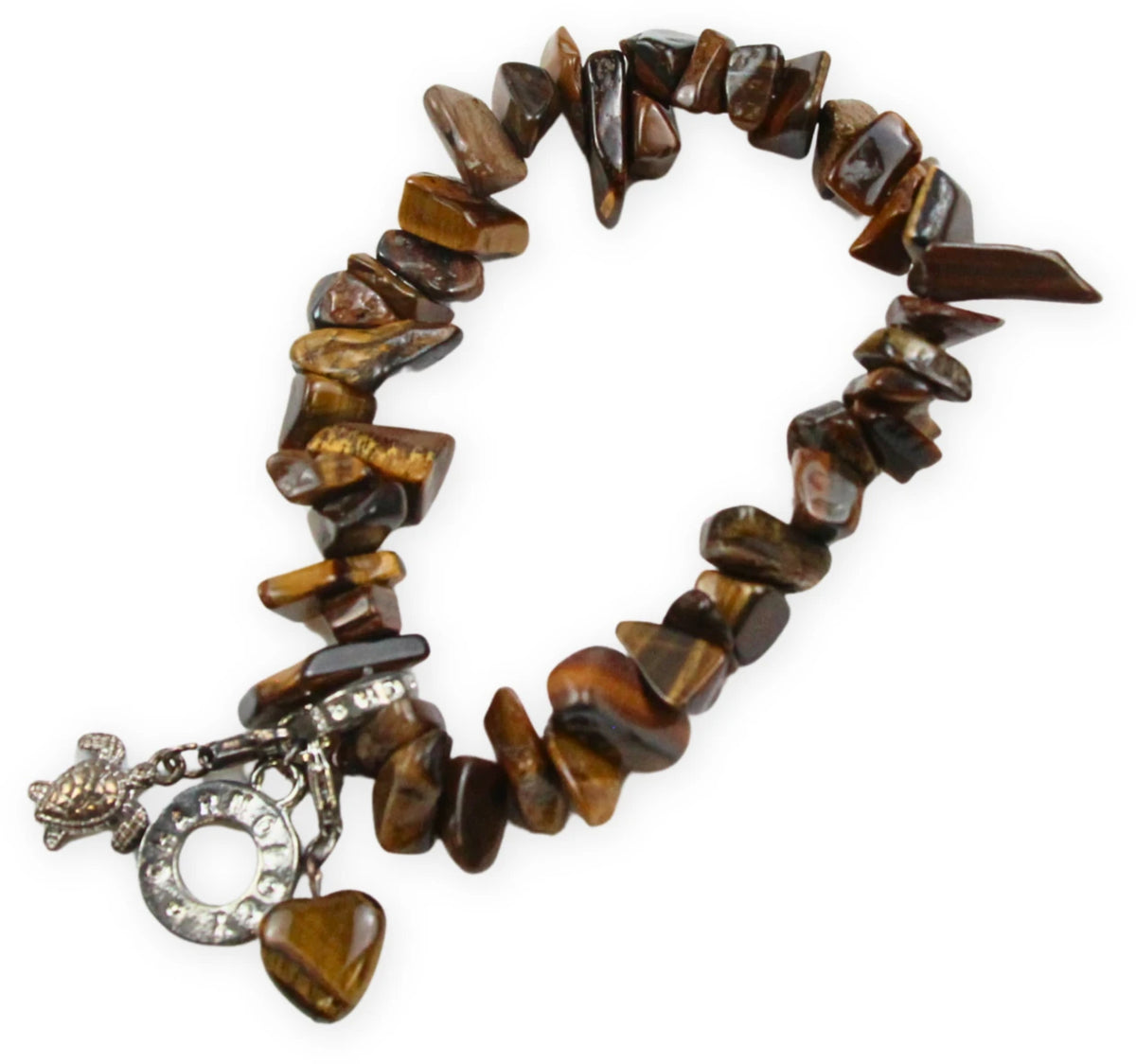 Tigeröga armband med splitstenar och berlocker, 18 cm