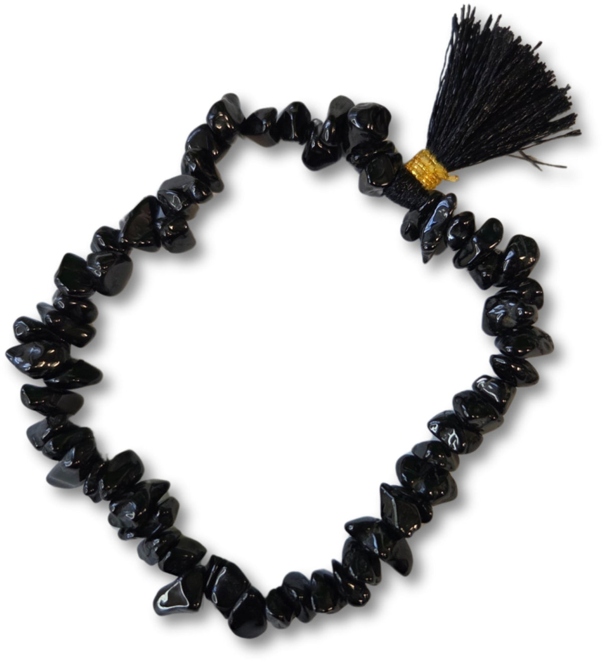 Svart turmalin armband med splitstenar och tofs