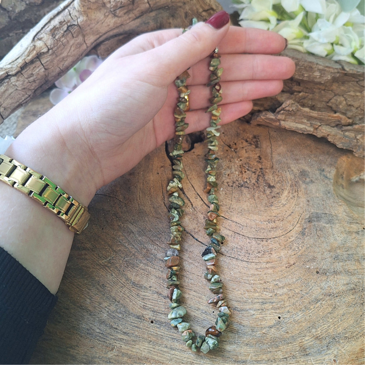Ryolit halsband med splitstenar, 45 cm