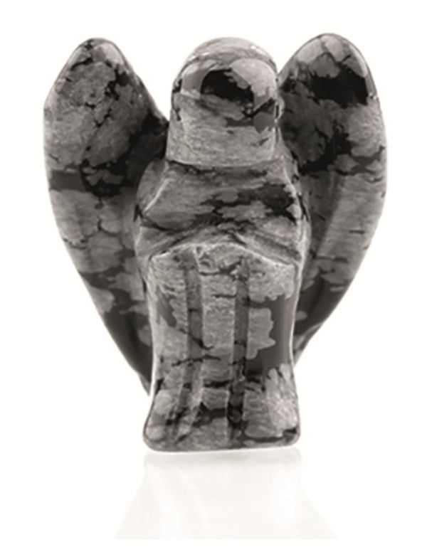 Snöflingsobsidian ängel, stående figur, 2 cm