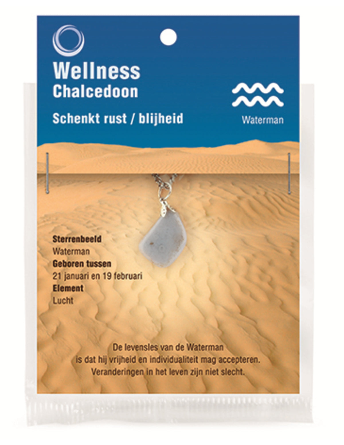 Kalcedon hänge Vattumannen i 925 silver med kedja, 45 cm