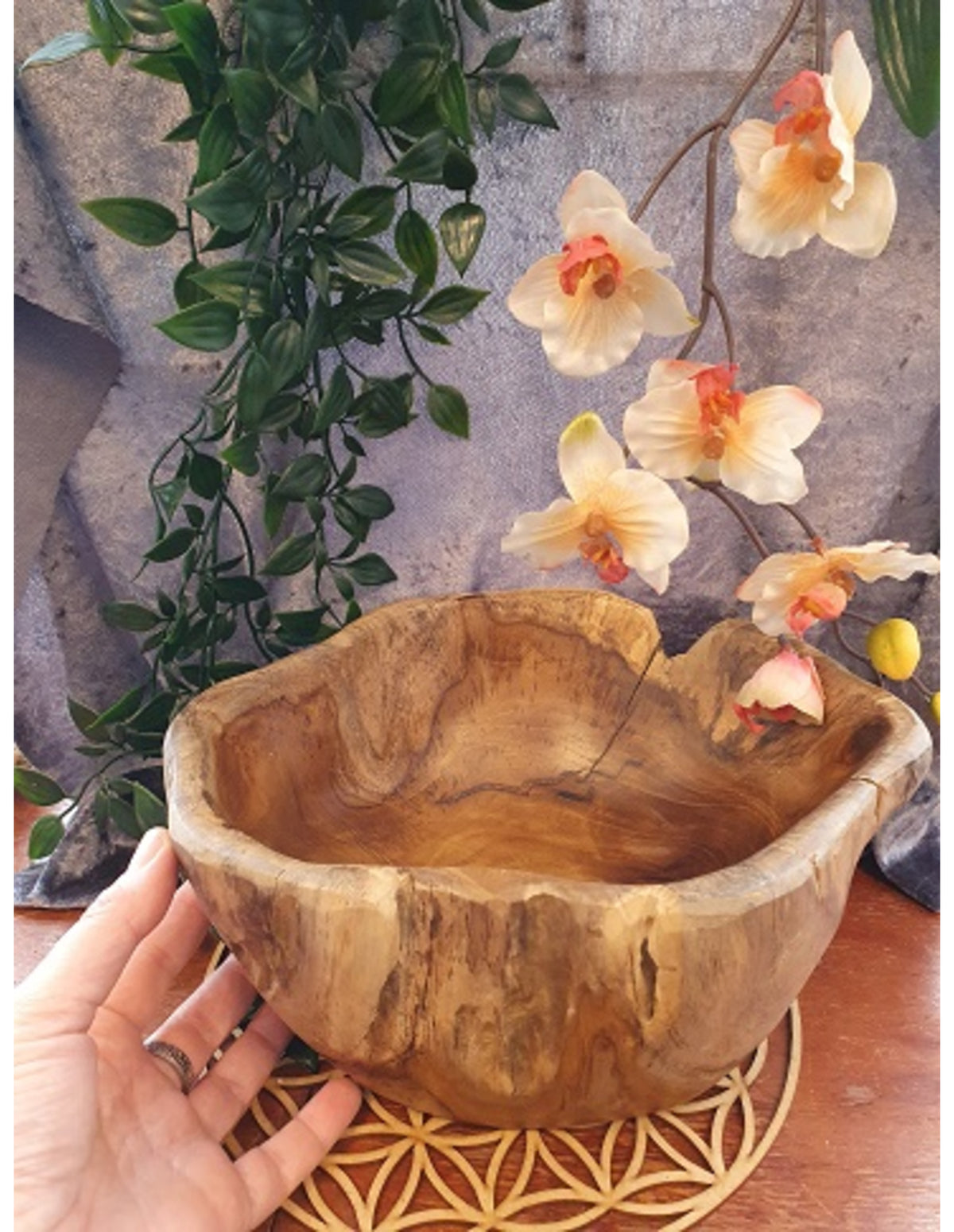 Teak skål, ca 25 x 15 cm