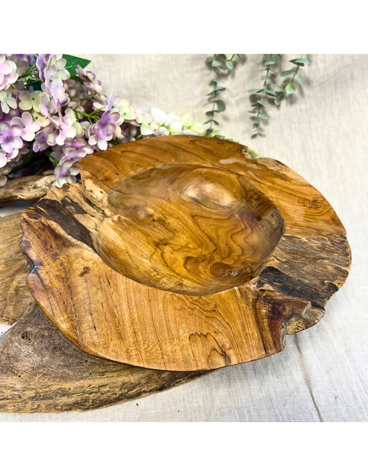 Teakträ skål, diameter ca 30 cm, nr 01