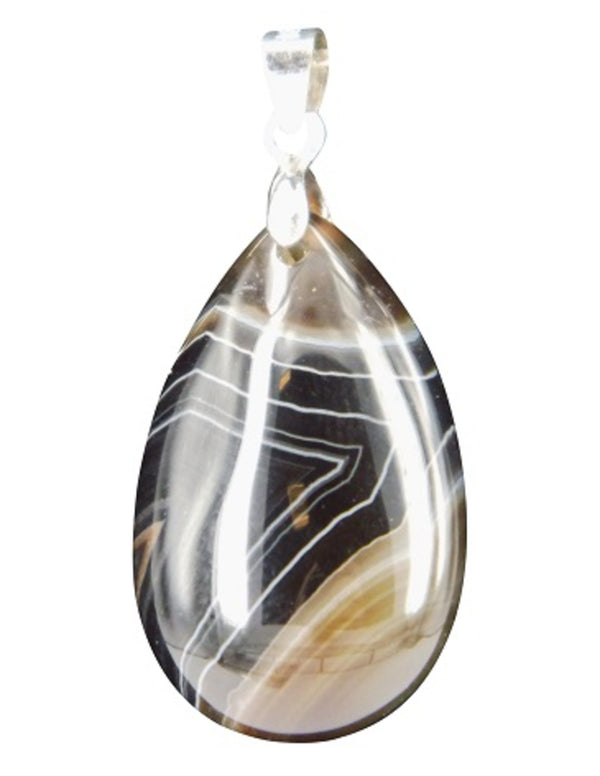 Sardonyx hänge, droppformat, rödbrunt med vita band, 25 mm