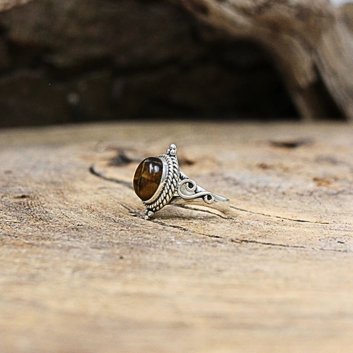 Tigeröga ring i 925 silver, boho, storlek 16, nr 12