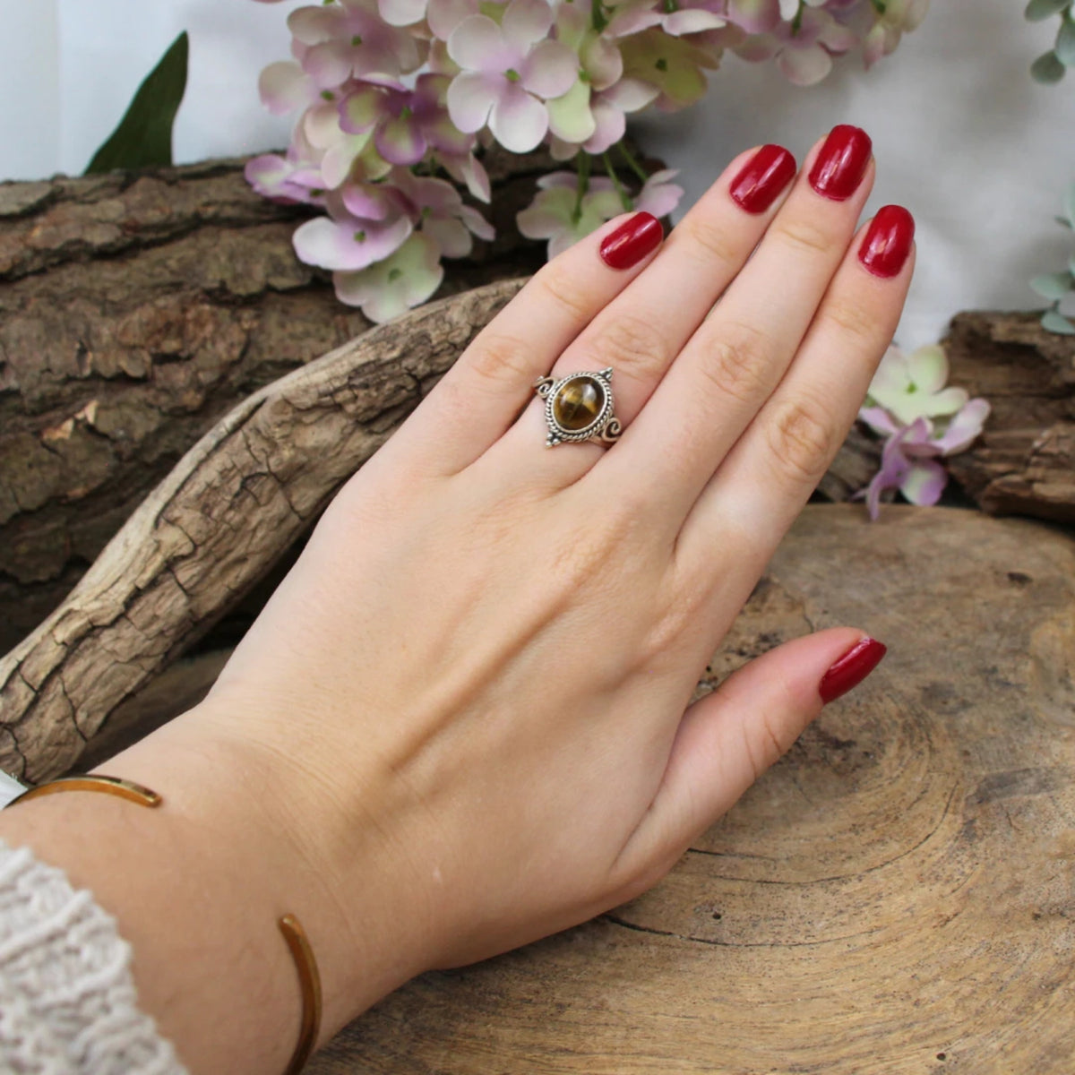 Tigeröga ring i 925 silver, boho, storlek 16, nr 12