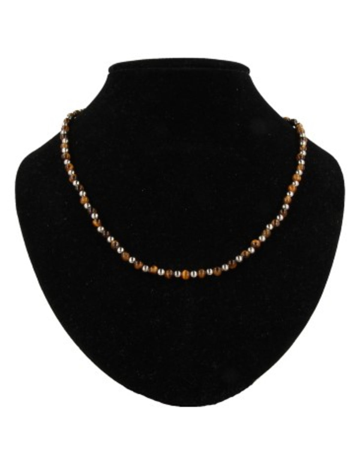 Tigeröga halsband Ibiza, 45 cm, silverfärgade mellanpärlor