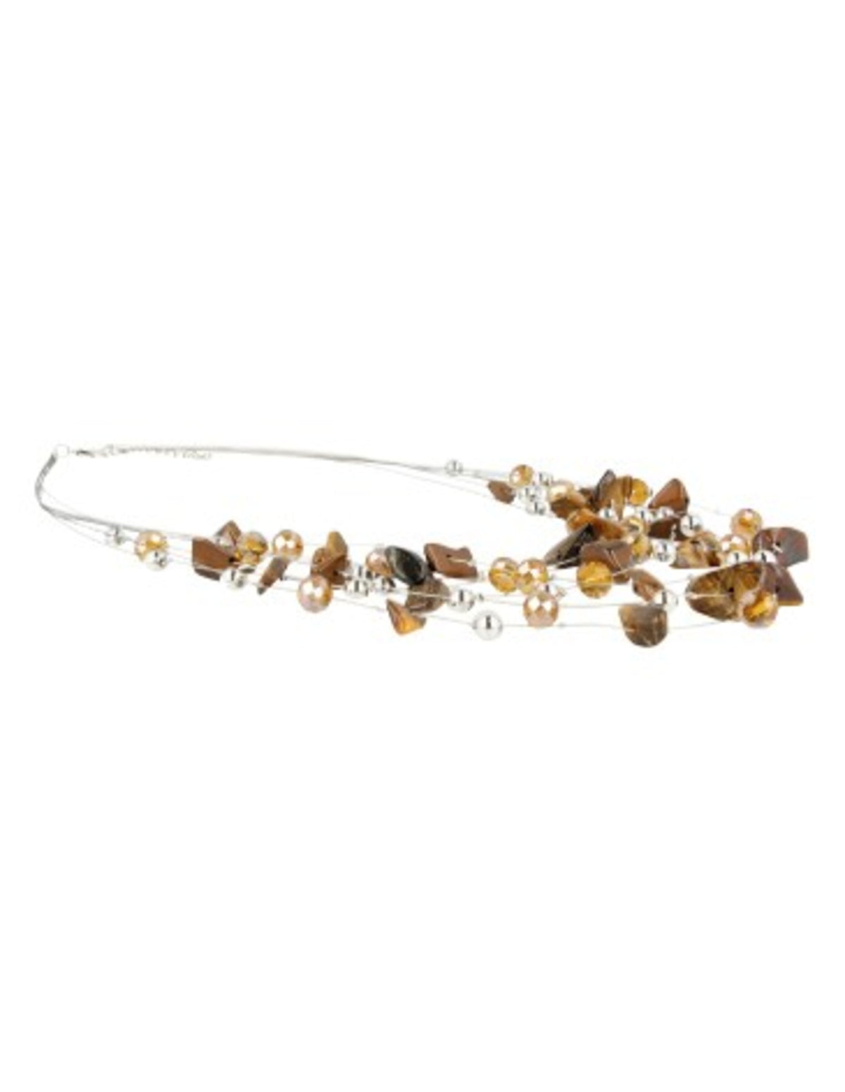 Tigeröga halsband med glaspärlor, multiwire, 42 cm